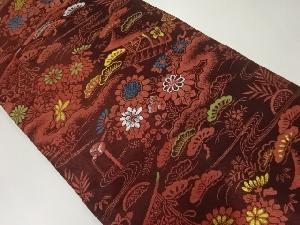 アンティーク　草花に家屋模様織出し名古屋帯（着用可）